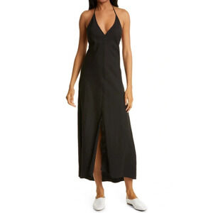 Frame Black Halter Maxi Dress | Lace-Up Tie Back | Deep V Neck